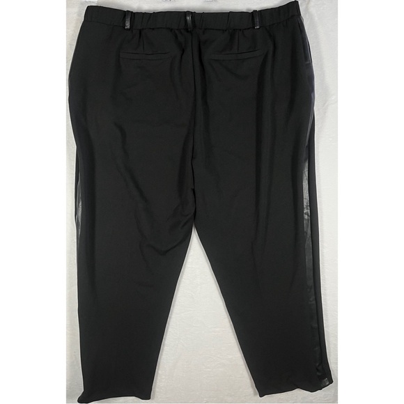 ASHLEY STEWART Black Faux Leather Tuxedo Stripe Pull On Straight Leg Dress Pants - Picture 2 of 8